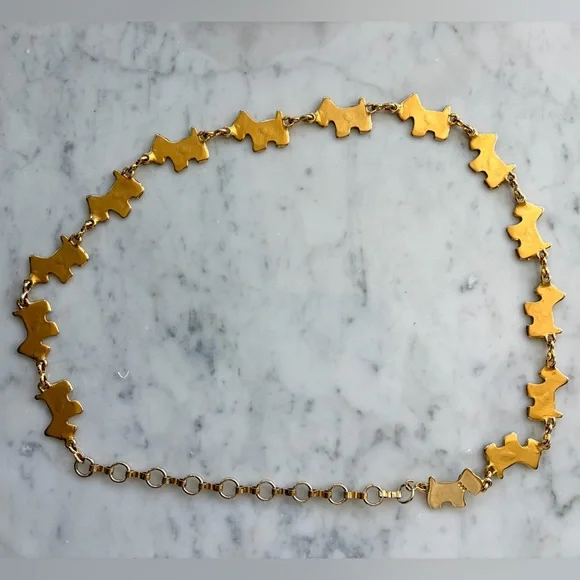 πΆGoldtone Scotty/Westie Dog Metal Link Chain Belt, adjustable, 38β, EUC - Picture 7 of 10